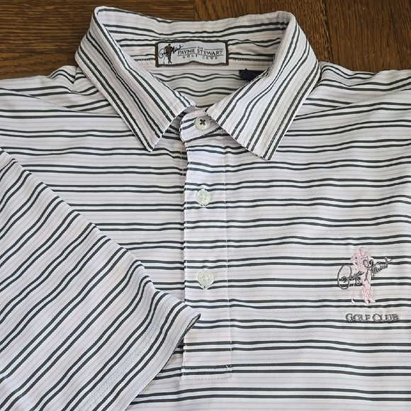 Payne Stewart Golf Club Short Sleeve Golf Shirt Stipes Gray, Pink White, M - Picture 1 of 13